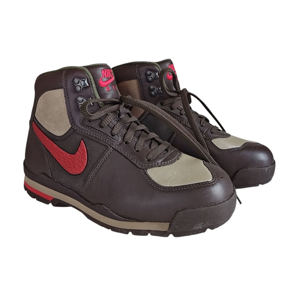 Nike Air Hiking Boots Womens Brown Red Tan Leather Lace Up Outdoor Shoes‎